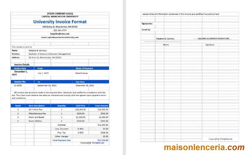 Przykładowy szablon faktury Uniwersyteckiej w formatach Word i PDF